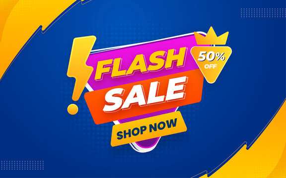 Falsh sale poster, sale banner design template with 3d editable text effect