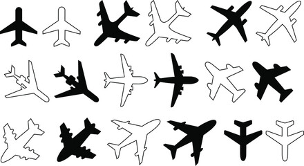 set of black airplane icons,travel symbols