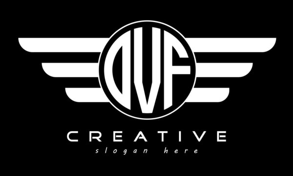 OVF three letter monogram type circle letter logo with wings vector template.