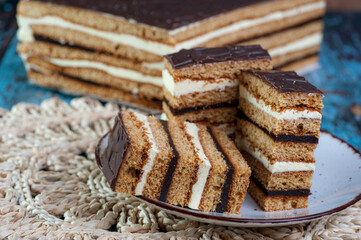 miodownik, ciastka, jedzenie, deser, czekolada, słodki, krem, biała, przepyszny, przekąska, delikatesowy, swiezy, pieczone, ciastko