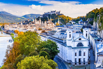 Salzburg, Austria. Beautiful view Hohensalzburg and oldtown.