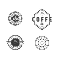 set of coffee shop logos, cups, coffee beans, vintage icons.