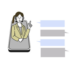 インカムマイクをつけたテレフォンオペレーターの上半身のイラスト表情ざセット