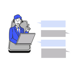 インカムマイクをつけたテレフォンオペレーターの上半身のイラスト表情ざセット