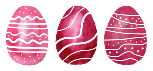 Set of red watercolor easter eggs with ornament on white background. Watercolor illustration.  Spring holiday card. Perfect for greeting card, invitation, postcard, print. © Lida