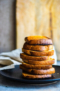 Close-up of a stack of toast on a plate