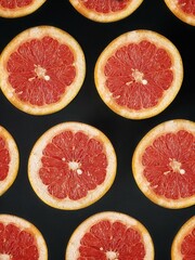 pattern sliced grapefruit on black background 