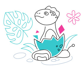 Dinosaur in an egg - line design style illustration with editable stroke