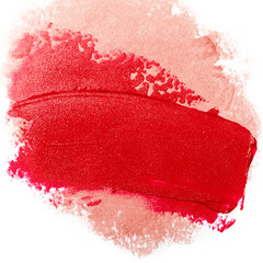 Beauty swatches. Lipsticks smear, palette of smudged lipsticks isolated on white background. Red color of cosmetic product smear sample