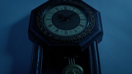 Old Pendulum Clock In The Dark Low Angle