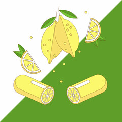 Lemons and vitamin C capsules illustration isolated on white background
