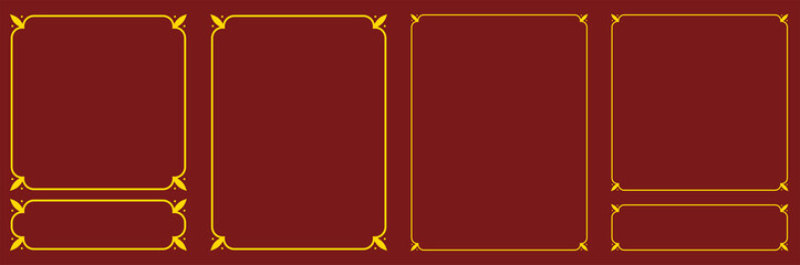 Vector border frames on brown red background. Simple rectangular billboard, nameplate, doorplate, plaque, signboard, book page or label design