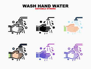 Wash your hand with water icon style line, outline, flat, glyph, color, gradient. Editable stroke and pixel perfect. Can be used for digital product, presentation, print design and more.