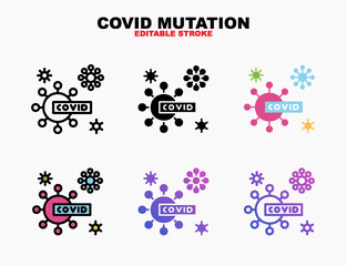 Corona Virus Mutation icon style line, outline, flat, glyph, color, gradient. Editable stroke and pixel perfect. Can be used for digital product, presentation, print design and more.