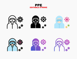 PPE or hazmat doctor Corona Virus icon style line, outline, flat, glyph, color, gradient. Editable stroke and pixel perfect. Can be used for digital product, presentation, print design and more.