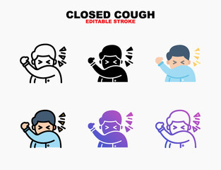 Closed Cough with Hand icon style line, outline, flat, glyph, color, gradient. Editable stroke and pixel perfect. Can be used for digital product, presentation, print design and more.