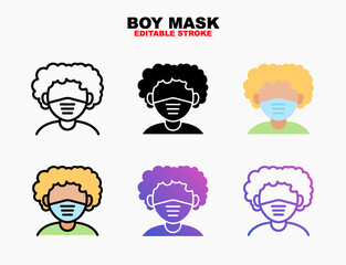 Face mask Man Male icon style line, outline, flat, glyph, color, gradient. Editable stroke and pixel perfect. Can be used for digital product, presentation, print design and more.