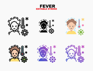 Fever corona virus high temperature icon style line, outline, flat, glyph, color, gradient. Editable stroke and pixel perfect. Can be used for digital product, presentation, print design and more.