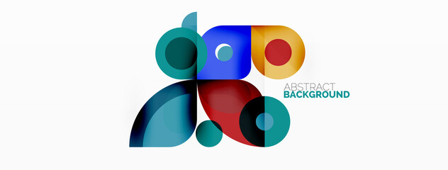 Colorful round shapes, circles and triangles background. Minimal geometric template for wallpaper, banner, presentation