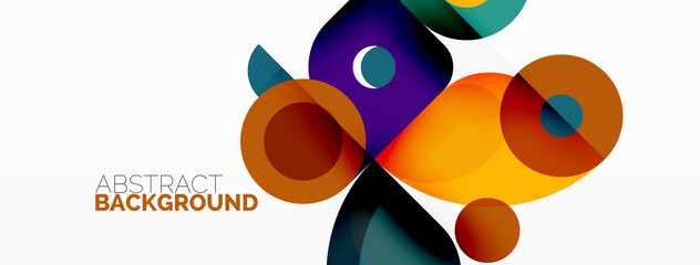 Colorful round shapes, circles and triangles background. Minimal geometric template for wallpaper, banner, presentation