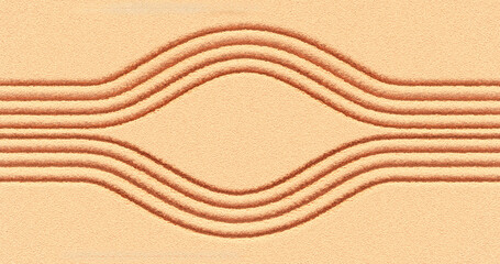 3d rendering. Texture of yellow sand with round furrows. Summer background.