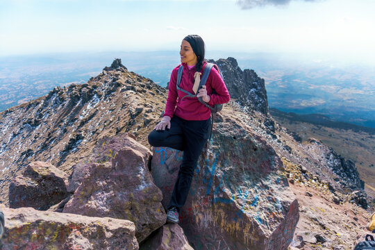 Woman hiking in mountains in mexico