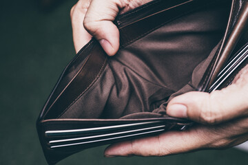 Wallet empty money broke cash ,bankruptcy economic financial , Poverty in retirement and...