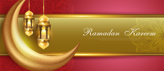 Realistic Ramadan banner, Poster or greeting card template illustration with element decoration