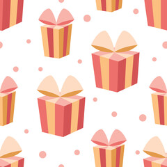Happy Birthday. Seamless pattern for the celebration, wedding, fun with holiday horseshoes in boxes with silk bows. Vector image. Isolated objects.