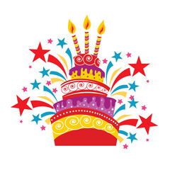 Birthday cake with patterns. Vector image for the holiday, birthday, celebration.