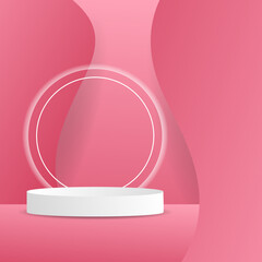 White Podium in Valentine's Day on pink background , Flat Modern design , illustration Vector EPS 10