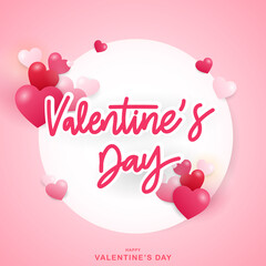 Valentine’s  Day calligraphy on paper with heart in Valentine's Day on pink background , Flat Modern design , illustration Vector EPS 10