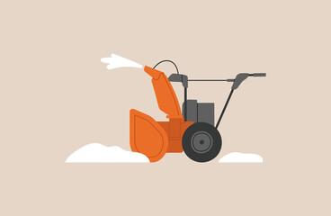 Snowblower. Snowplow. Snow removal from the streets in winter. Specialized equipment. Cleaning and transportation, street cleaning. Vector illustration isolated on colorful background.