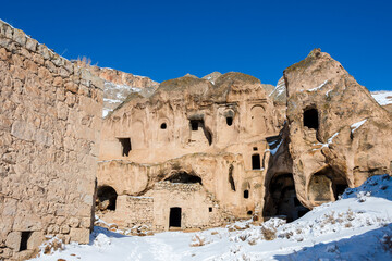 Selime Cathedral and old Selime houses view in Aksaray Province of Turkey
