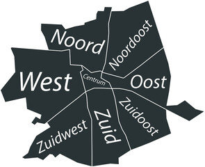 Dark gray flat vector administrative map of APELDOORN, NETHERLANDS with name tags and white border lines of its districts