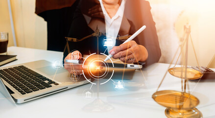 Labor law, Lawyer, Attorney at law, Legal advice business concept on screen.