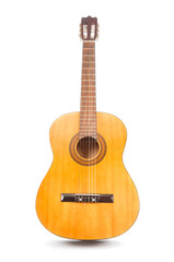 Obraz premium Acoustic guitar close up isolated on white background