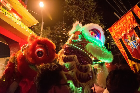 KOLKATA, WEST BENGAL , INDIA - FEBRUARY 7TH 2016: Celebration of Chinese new year at China Town , Kolkata with Chinese red dragon . It is the year of the monkey as per chinese calender.