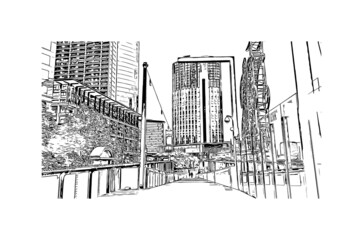Obraz premium Building view with landmark of Melbourne is the city in Australia. Hand drawn sketch illustration in vector.