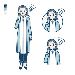 ロングシャツを着た女性が困っているイラスト