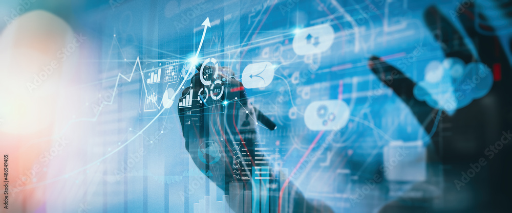 Poster data management system (dms) with business analytics concept. businessman working with provide infor