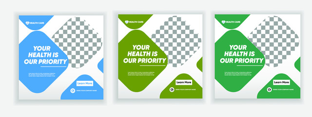 Medical Social Media Post Template in Green and Blue Web Banner pro Vector 