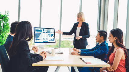 Business data dashboard analysis by ingenious computer software . Investment application display business sales and profit on the computer screen and advise marketing planning decision .