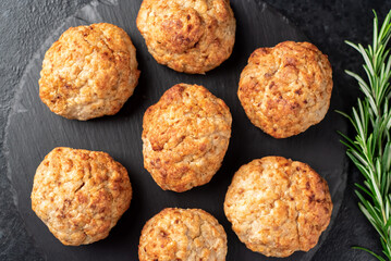 homemade fried cutlets on a stone background