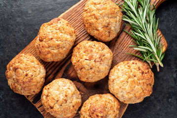 homemade fried cutlets on a stone background