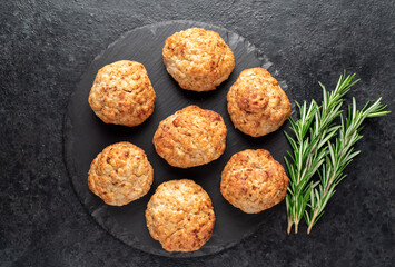 homemade fried cutlets on a stone background