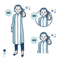 ロングシャツを着た女性がサムズアップをしているイラスト