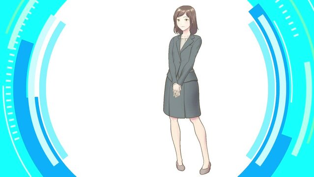 インフォメーションアニメ_案内や説明する女性A_待機一連ループX（※後半の&alpha;チャンネルを使えばジャギーが綺麗に抜ける、ストレート書き出し）