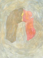 Gordijnen watercolor painting. kiss. abstract man and woman. illustration.   © Anna Ismagilova