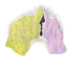 Fotobehang watercolor painting. kiss. abstract man and woman. illustration.   © Anna Ismagilova